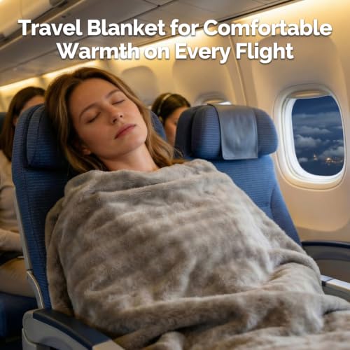 Gray Travel Blanket for Airplane, Portable Soft Flannel with Pouch & Clip - color: Gray