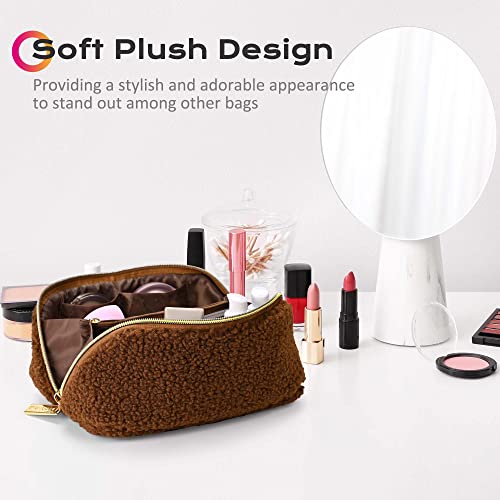 BYOOTIQUE Plush Makeup Bag Open Flat Travel Toiletry Accessories w/Handle - color: Brown, size: S