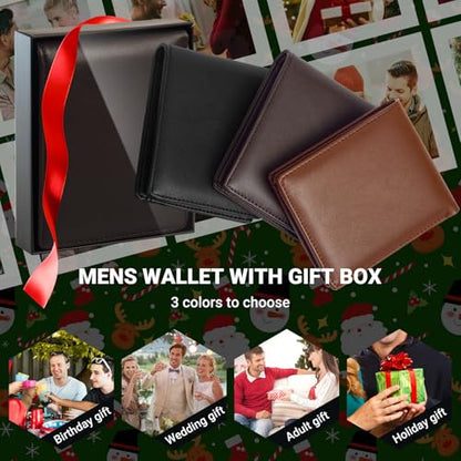 GNDR Wallet For Men RFID Blocking Coffee Wallets Bifold Faux Leather Card Holder Front Pocket Mens Accessories With Gift Box - color: Coffee-03