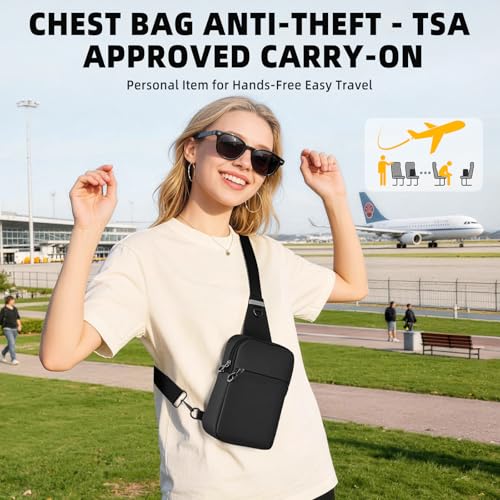 Crossbody Bag Sling Bag Anti Theft for Men Women RFID Blocking, Small Shoulder Chest Bags with Zipper Lock - color: Black