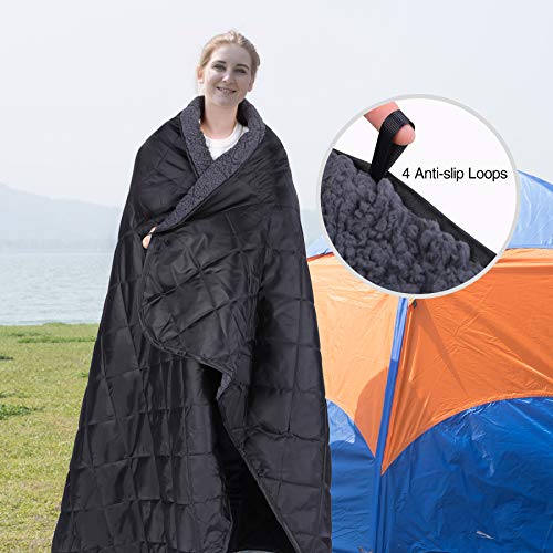 REDCAMP Large Camping Blanket with Sherpa Lining, Black 79"x79" - color: Black, size: 79"x 79"