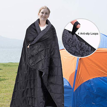 REDCAMP Large Camping Blanket with Sherpa Lining, Black 79"x79" - color: Black, size: 79"x 79"