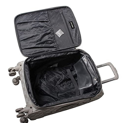 Steve Madden Designer Luggage - Checked Large 28 Inch Softside Suitcase - Expandable for Extra Packing Capacity - Lightweight Bag with Rolling Spinner Wheels (Chalet Light Grey, 28in) - color: Chalet Light Grey, size: 28 Inches