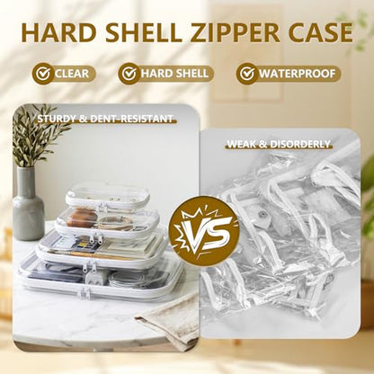 3PCS Clear Hard Shell Zipper Case, Transparent Hard Plastic Zipper Pouches for Travel Organization, Waterproof Toiletry Makeup Bags Cosmetic Pouches, Pencil Organizer Box Toys Storage (L: 11.8*9.8*2) - size: 3L