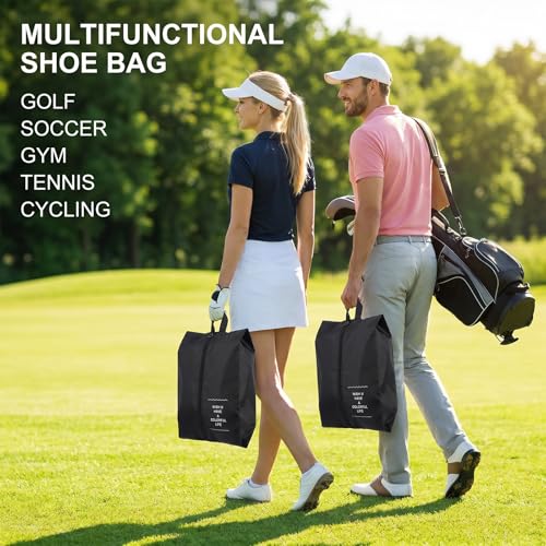 Smell Proof Shoe Bag with Active Carbon Fabric, Odor-Absorbing Waterproof Travel Sports Shoe Bags for Men, Large Golf Gym Cleat Soccer Baseball Organizer with Zipper Handle - Black
