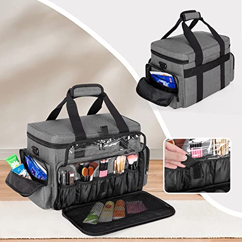 BAFASO Makeup Bag with 2 Removable Pouches and Detachable Dividers, Gray - color: Gray