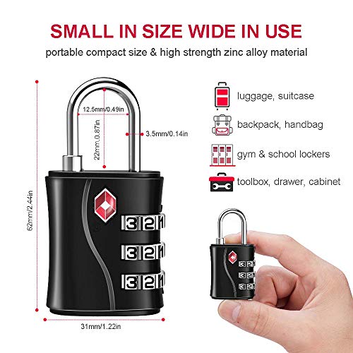 ZHEGE Suitcase Locks TSA Approved, 3 Digit Luggage Locks (Black, 2 Pack) - color: Black, 2Pack