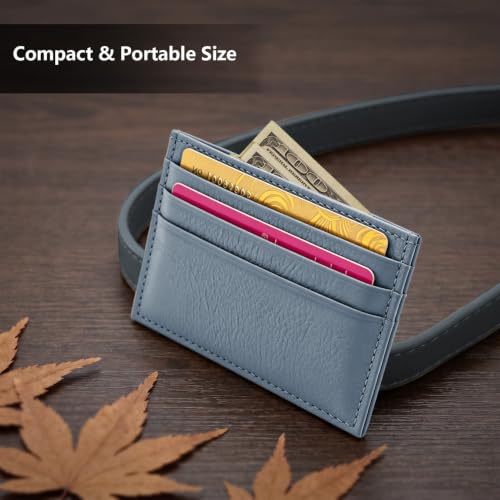 M-Plateau Super Slim Genuine Leather Credit Card Wallet - color: Grey Blue