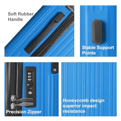 3-Piece Luggage Set 3 (20"/24"/28"), Hardside Suitcases with 8 Spinner Wheels, Scratch-Resistant ABS Shell, set2, set3 Travel Suitcase, TSA Lock (Ribbed Surface, Blue) - color: Blue, style: Ribbed Surface
