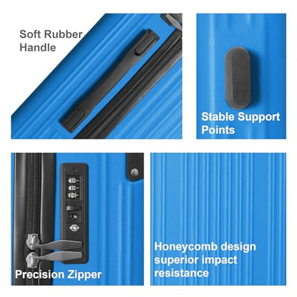 3-Piece Luggage Set 3 (20"/24"/28"), Hardside Suitcases with 8 Spinner Wheels, Scratch-Resistant ABS Shell, set2, set3 Travel Suitcase, TSA Lock (Ribbed Surface, Blue) - color: Blue, style: Ribbed Surface