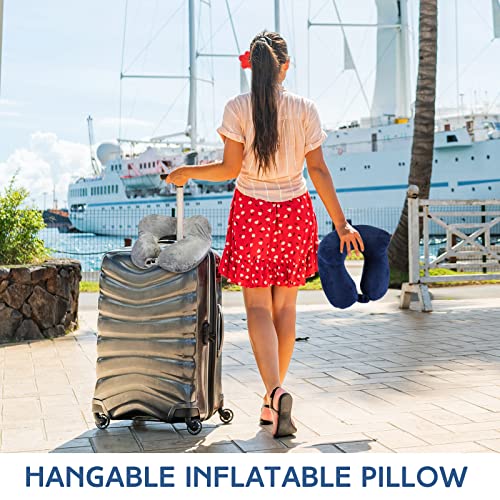 Sintuff 2 Inflatable Neck Pillow Airplane Travel, Light Gray and Dark Blue - color: Light Gray and Dark Blue