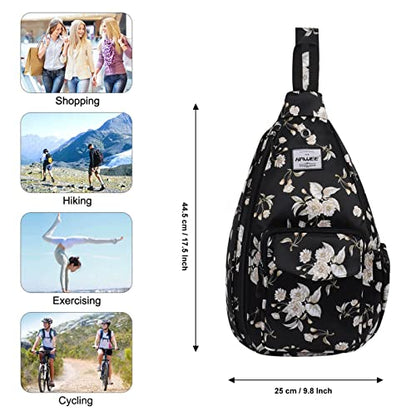 Backpack Sling for Women Anti-Water Crossbody Bag Inclined Adjustable Pack - color: Beige Flower