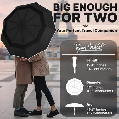 Royal Walk Compact Travel Umbrella for Rain, Windproof, Small & Portable - color: Black