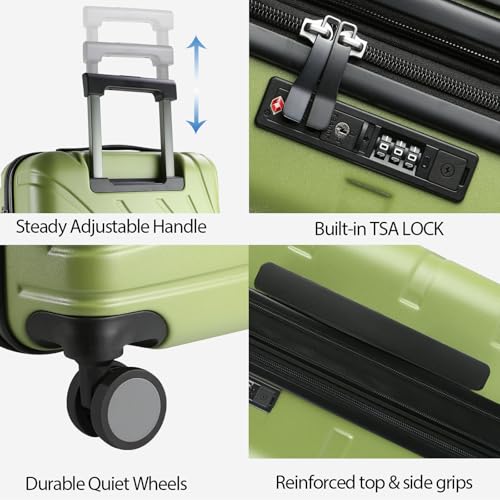 VANKEAN 20" Expandable Hardshell Spinner Carry-On with TSA Lock Approved - color: Green