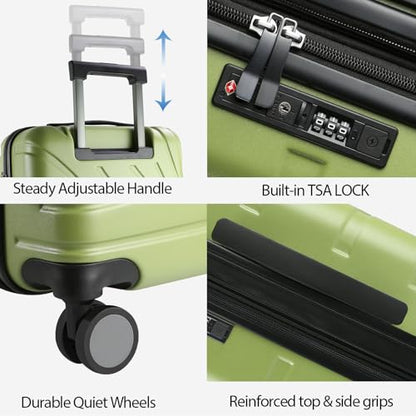 VANKEAN 20" Expandable Hardshell Spinner Carry-On with TSA Lock Approved - color: Green