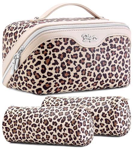 BOYATU Travel Makeup Bag Organizer: 3 Pcs Leopard Cometic Bag Set for Women - color: A-Leopard-White