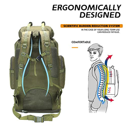 100L Hiking Camping Backpack MOLLE Rucksack Waterproof Daypack for Traveling (Army Green) - color: Armygreen