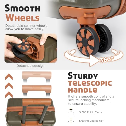 KUNEL Luggage Sets 5 Piece Suitcases with Wheels,ABS Hard Case Suitcases with Spinner Wheels, TSA Lock, Durable Travel Luggage - color: Olive