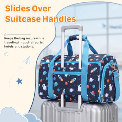 Kids Travel Duffle Bag - Weekender Bag for Boys 3-8 Year Olds - color: 02 Blue Space, size: Medium-25L(Ages 3-8)