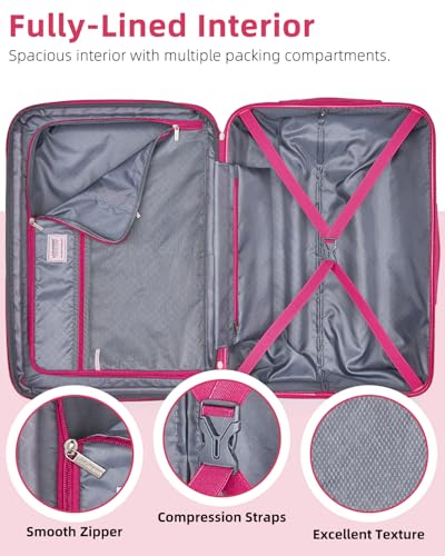 LARVENDER Luggage Sets 6 Piece Expandable Suitcases Set, Berry Sparkling - color: Berry Sparkling 6PCS, size: Family Set