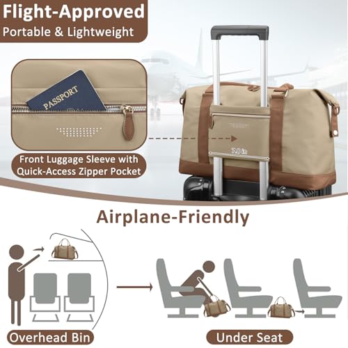 ELONGRIVER Women Travel Duffle Bags, Weekender Overnight Bag, Hospital Bag - color: Khaki, size: Large