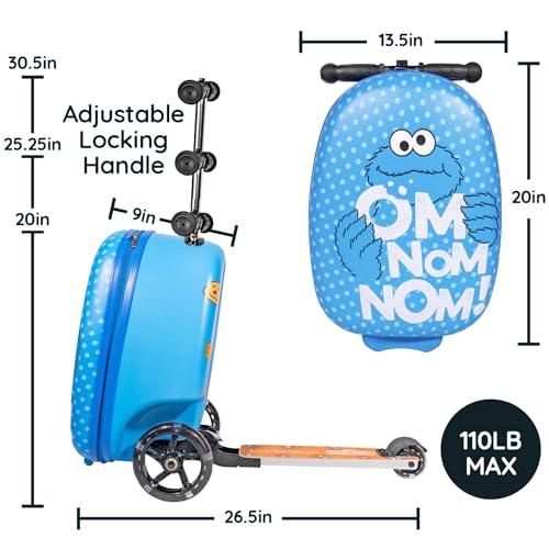 Kiddietotes Sesame Street Ride-On Scooter Suitcase, Foldable Carry-On - style: Cookie Monster