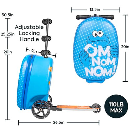 Kiddietotes Sesame Street Ride-On Scooter Suitcase, Foldable Carry-On - style: Cookie Monster
