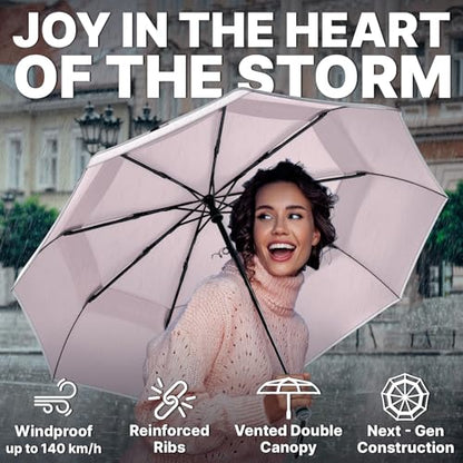 Royal Walk Compact Travel Umbrella for Rain, Windproof, Small & Portable - color: Beige