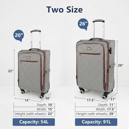 2-Piece Softside Luggage Set（20/26in）, Expandable,TSA LOCK - color: COLOR-8