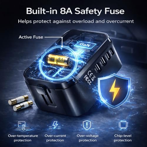 Universal Travel Adapter for 200+ Countries, International Plug Adapter with 2 USB-C & 2 USB-A, All-in-One European Power Adapter for UK US EU AUS Travel