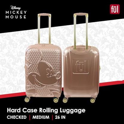 FUL Disney Mickey Mouse 26 Inch Rolling Luggage, Hardshell Suitcase with Spinner Wheels, Rose Gold - color: Mickey Mouse - Rose Gold, size: 26 Inch