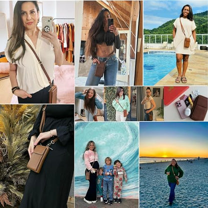 BULL GUARD Crossbody Bag for Women, Leather Phone Wallet Purse with Adjustable Anti Theft Strap & RFID Blocking 12 Card Slots - color: Xtraroom in Rich Mocha Brown