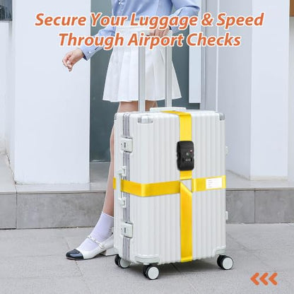 TSA Approved Luggage Straps with Combination Lock, Cross Yellow - color: Cross Yellow