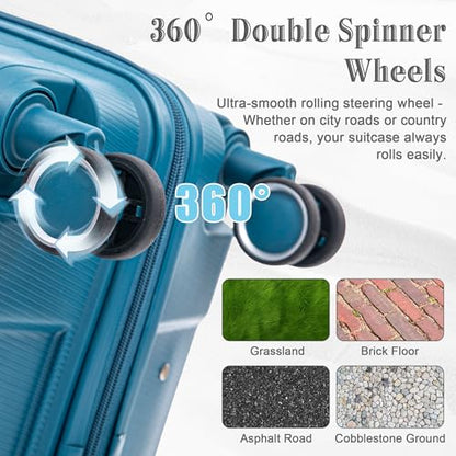 Hardside Luggage Sets, Lightweight Stripes Suitcase with Spinner Wheels, Blue-PP - color: Blue-PP, size: 20/24/28 Inch