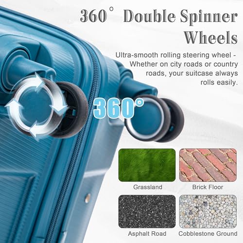 Hardside Luggage Sets, Lightweight Stripes Suitcase with Spinner Wheels, Blue-PP - color: Blue-PP, size: 20/24/28 Inch