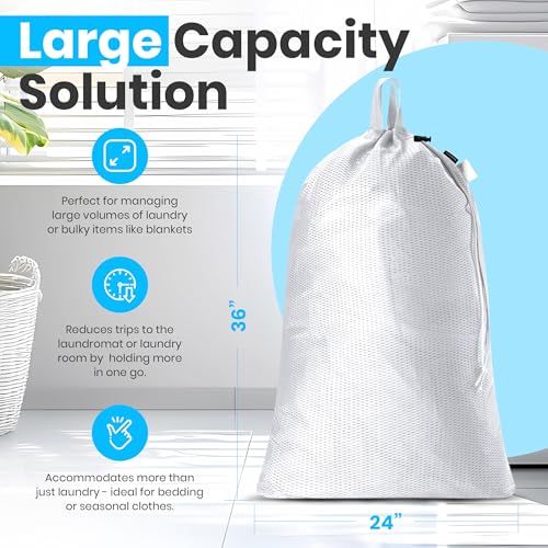 메시 세탁 가방 61 x 91.4cm(24 x 36인치), 2팩 - Handy Laundry 튼튼한 네트 백 - color: 화이트., size: 2-Pack