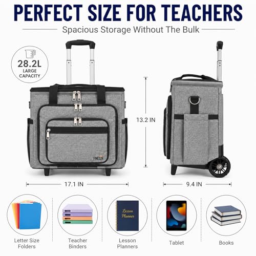 Rolling Craft Bag With Wheels, Teacher Organizer Tote With Detachable Trolley - color: gray, size: 2 Wheels & Fixed Front Feet