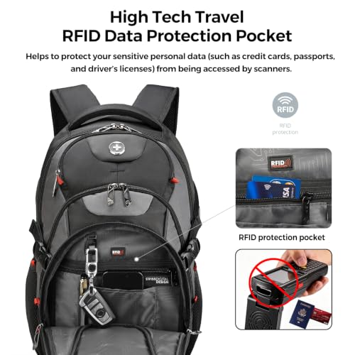 Swissdigital Design Travel Backpack for Men with USB Charging Port SD803-02 - color: Black/Grey