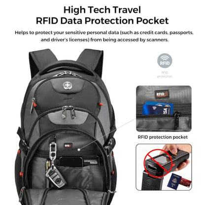 Swissdigital Design Travel Backpack for Men with USB Charging Port SD803-02 - color: Black/Grey