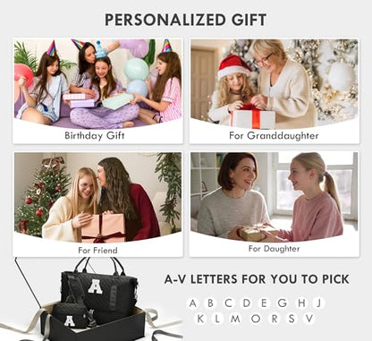 WOOMADA Initial Duffle Bag with Shoe Compartment,Personalized Weekender Bag, Overnight Bag for Women Girls, Gym Bag with Toiletry Bag - color: BLack, style: B