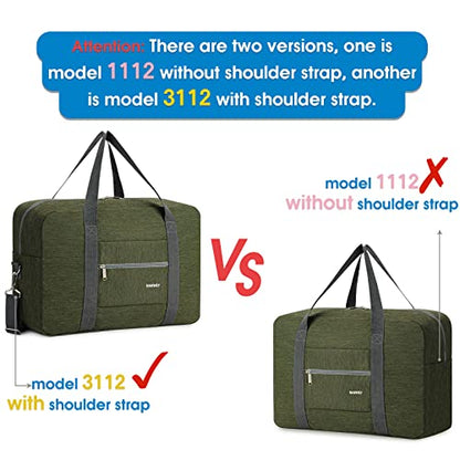 Narway Personal Item Travel Bag, Foldable Carry on Duffle Bag for Women Men - color: AA-Thick Army Green