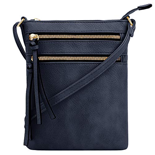 DELUXITY Crossbody Purse Bag Shoulder Bag Multi Pocket Zipper Purse - color: Navy