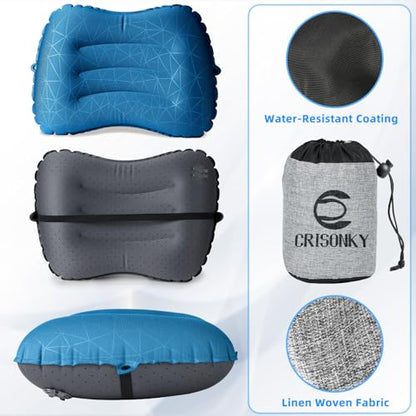 Crisonky Camping Pillow,Ultralight Inflatable Travel Pillow for Backpacking - color: Navy Blue