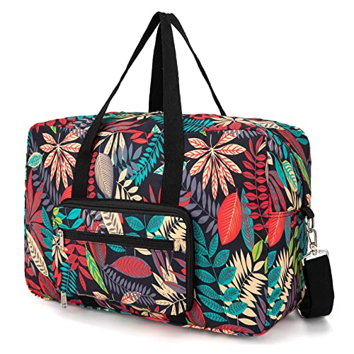 Foldable Travel Duffel Bag, Medium Women's Weekender and Overnight bag carry on Luggage bag for Women - color: Red Leaves