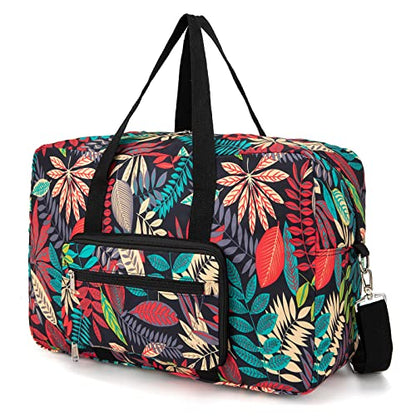 Foldable Travel Duffel Bag, Medium Women's Weekender and Overnight bag carry on Luggage bag for Women - color: Red Leaves