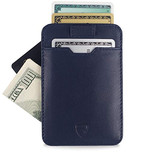 Vaultskin CHELSEA Slim Minimalist Front Pocket Leather Wallet with RFID Blocking for Men with Gift Box (Navy Blue) - color: Navy Blue