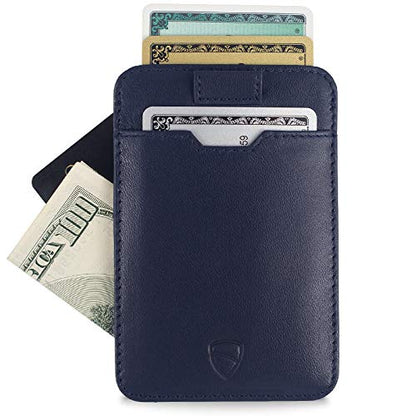 Vaultskin CHELSEA Slim Minimalist Front Pocket Leather Wallet with RFID Blocking for Men with Gift Box (Navy Blue) - color: Navy Blue
