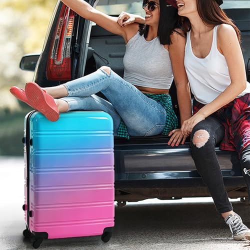 Merax Luggage Sets 3 Piece, Hardside Suitcase Set with Spinner Wheels - color: Blue and Red, style: 3-piece Set(20/24/28)