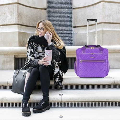 Ytonet Rolling Briefcase for Women, Extra Large 18 Inch Rolling Laptop Bag - color: Purple, size: X-Large