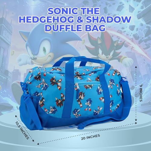 Sonic The Hedgehog & Shadow Duffle Bag, 16 inch Travel Sleepover Weekender Bag for Girls & Boys, Blue - color: Sonic